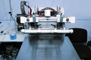 screen printing machine in the printing workshop.